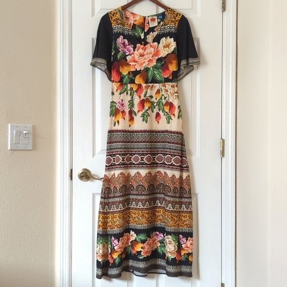FARM Rio Anthropologie Esmeralda Floral Flowy Short Sleeve A-Line Maxi Dress XSP - Picture 1 of 14